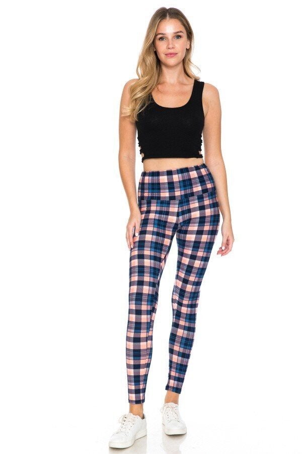 Pink plaid leggings new arrivals