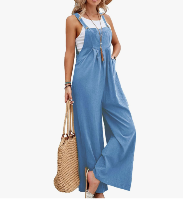 Flowy Jumpsuit Overalls Wide Leg Light Blue