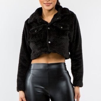 Black teddy jacket cropped sales
